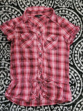 Red Plaid Button up Blouse